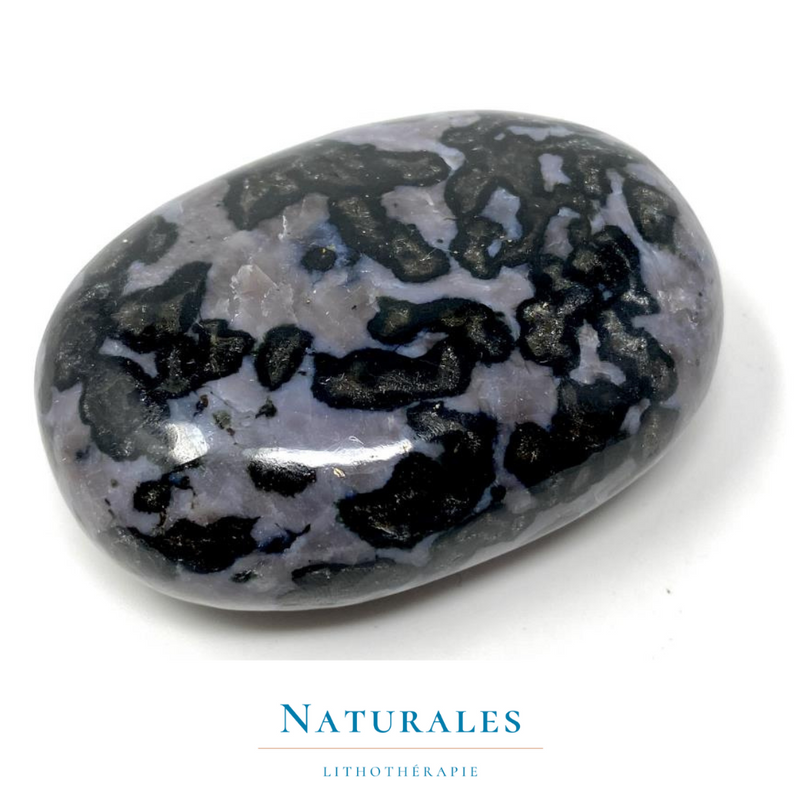 Pierre de gabbro indigo roulée (forme ronde) - pierre grise avec inclusions noires